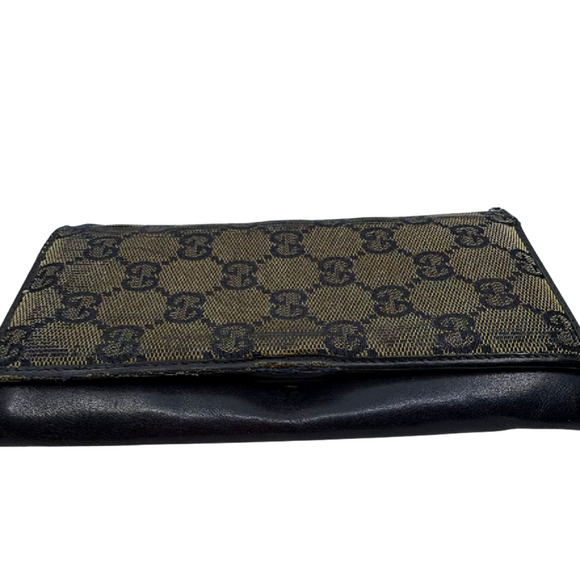 Gucci Continental Flap Black GG Monogram Canvas Leather Wall - Picture 1 of 8
